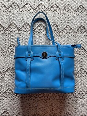 Y2K Dooney & Bourke Sky Blue Logo Lock Tote Pebble Leather Key Chain ShoulderBag